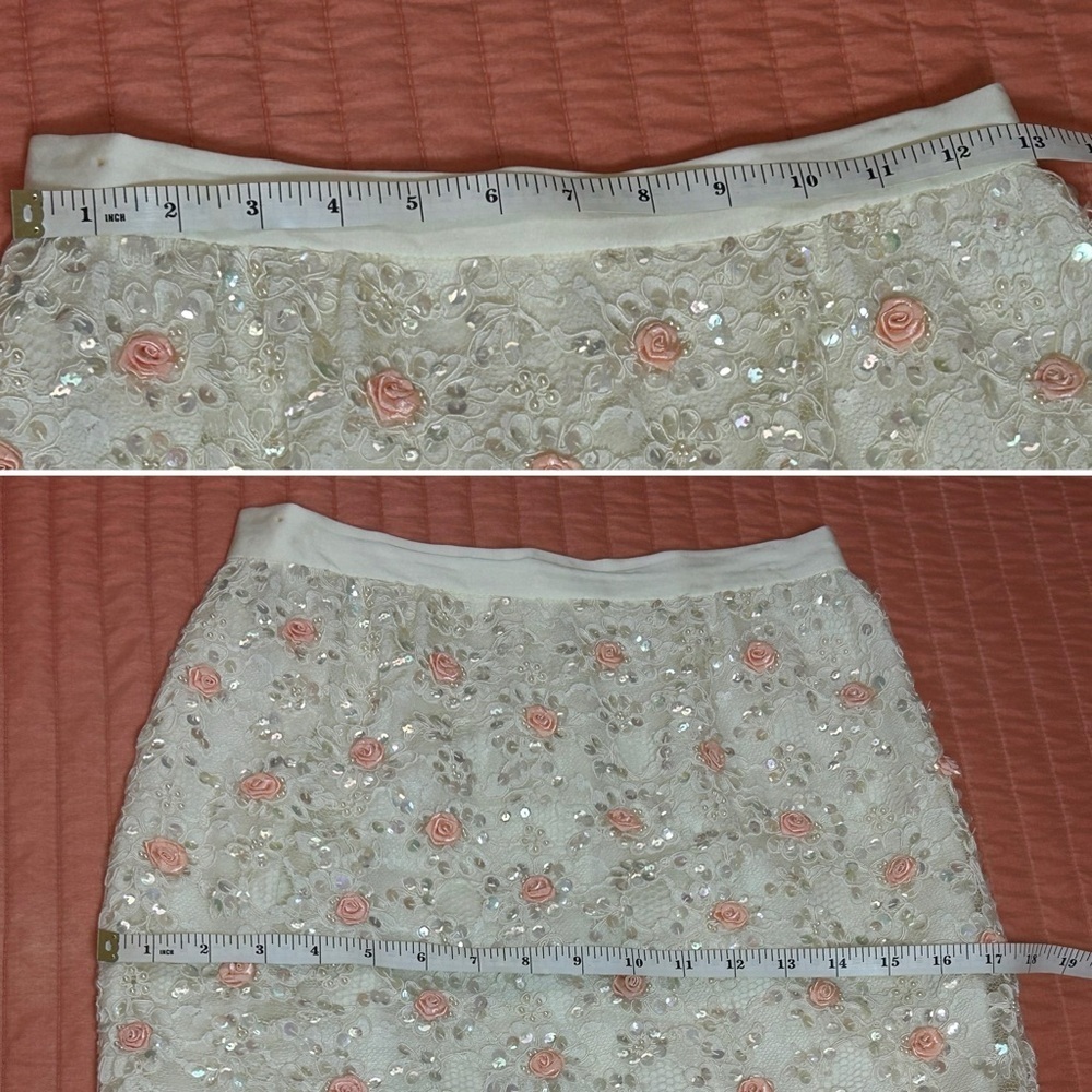 Vintage RINA diMONTELLA Blazer & Skirt set Lace and Rose Bud Embroidery Size 6 - Picture 12 of 17